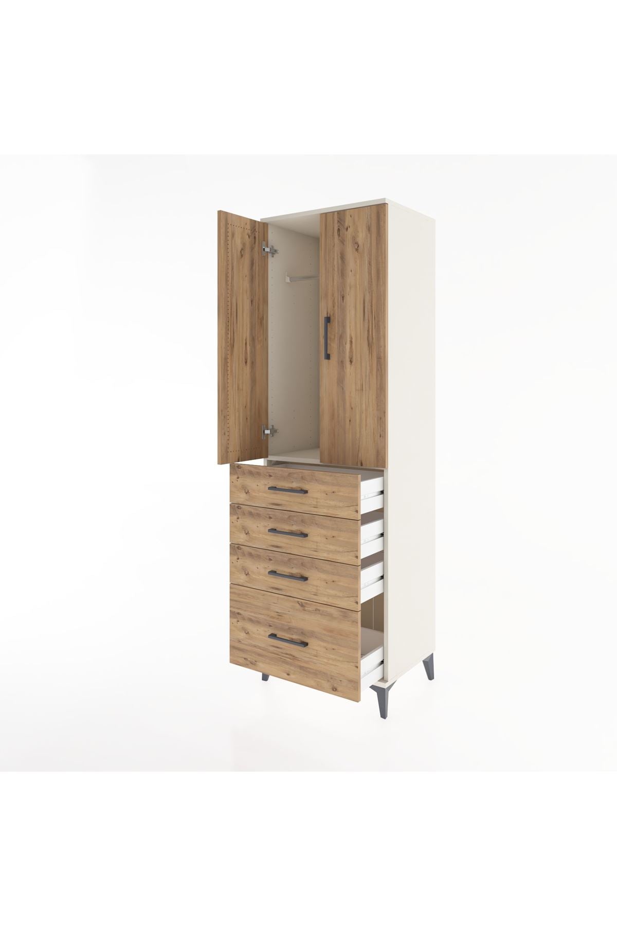 Hyperion Dolap Tek Raflı 4 Çekmeceli Tek Askılı 60x44x195 - S59M058V3B