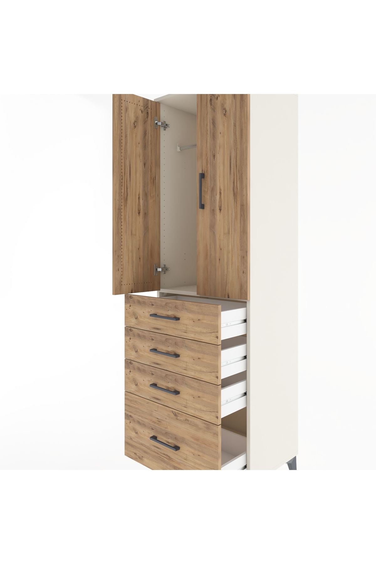 Hyperion Dolap Tek Raflı 4 Çekmeceli Tek Askılı 60x44x195 - S59M058V3B