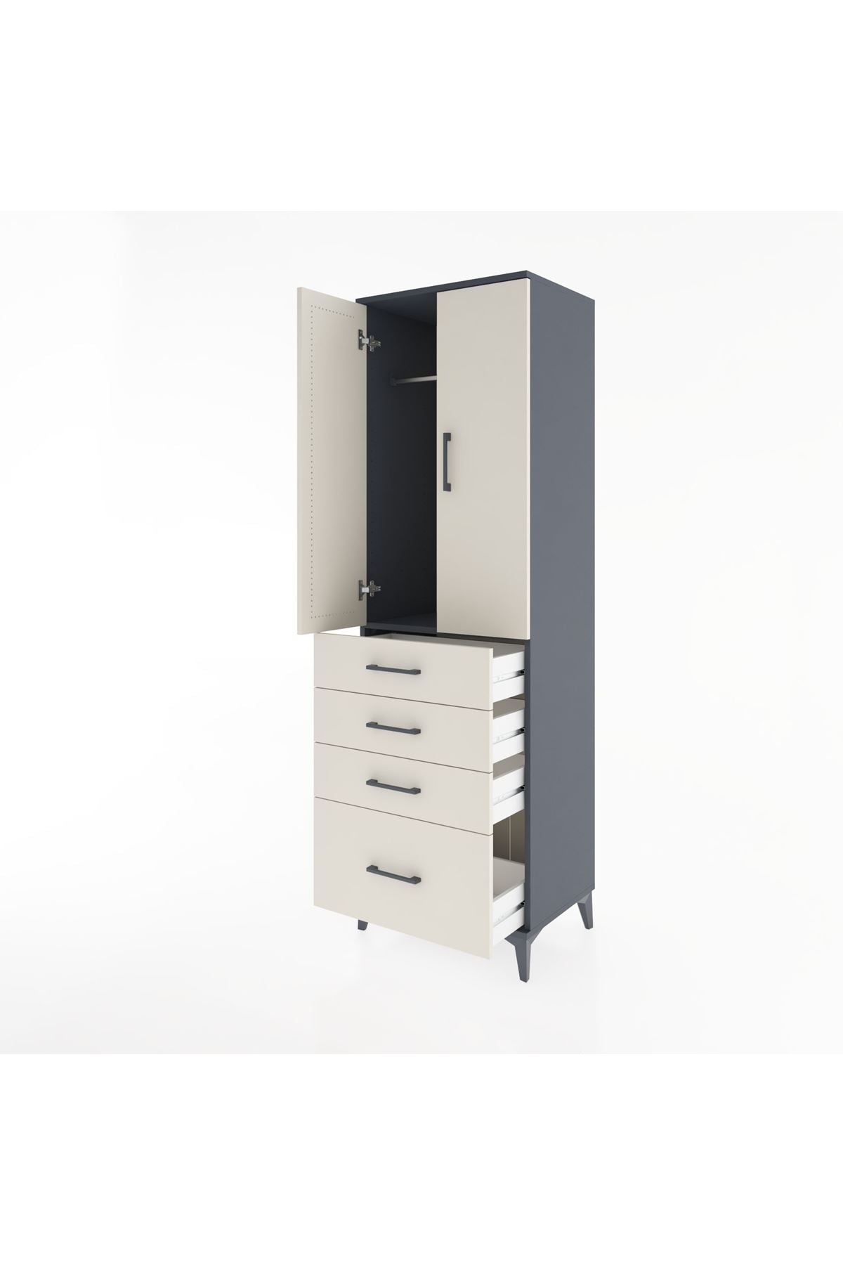 Hyperion Dolap Tek Raflı 4 Çekmeceli Tek Askılı 60x44x195 - S59M058V4B