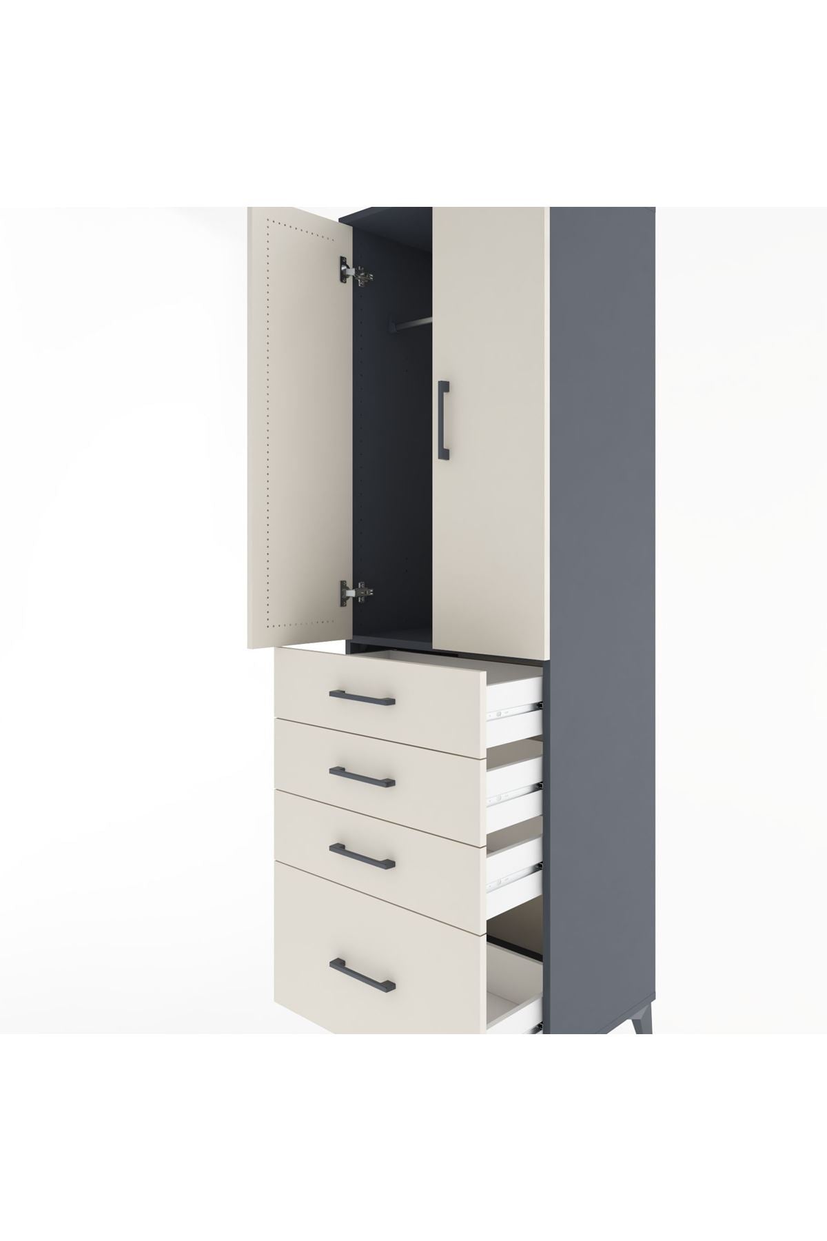 Hyperion Dolap Tek Raflı 4 Çekmeceli Tek Askılı 60x44x195 - S59M058V4B