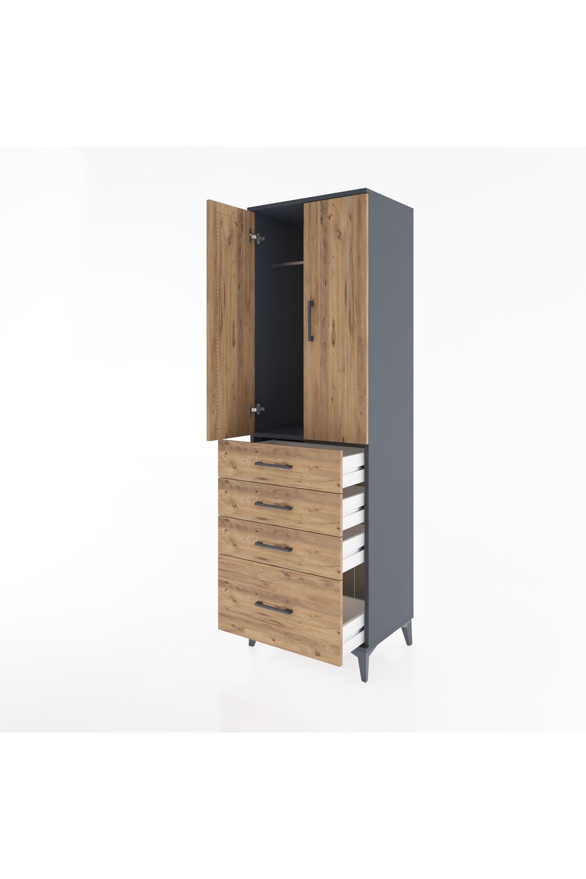 Hyperion Dolap Tek Raflı 4 Çekmeceli Tek Askılı 60x44x195 - S59M058V6B