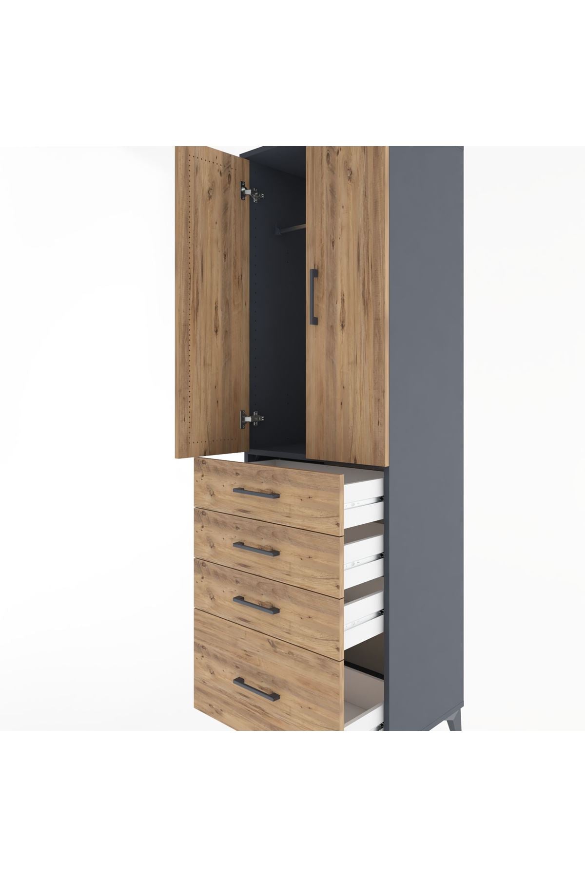 Hyperion Dolap Tek Raflı 4 Çekmeceli Tek Askılı 60x44x195 - S59M058V6B