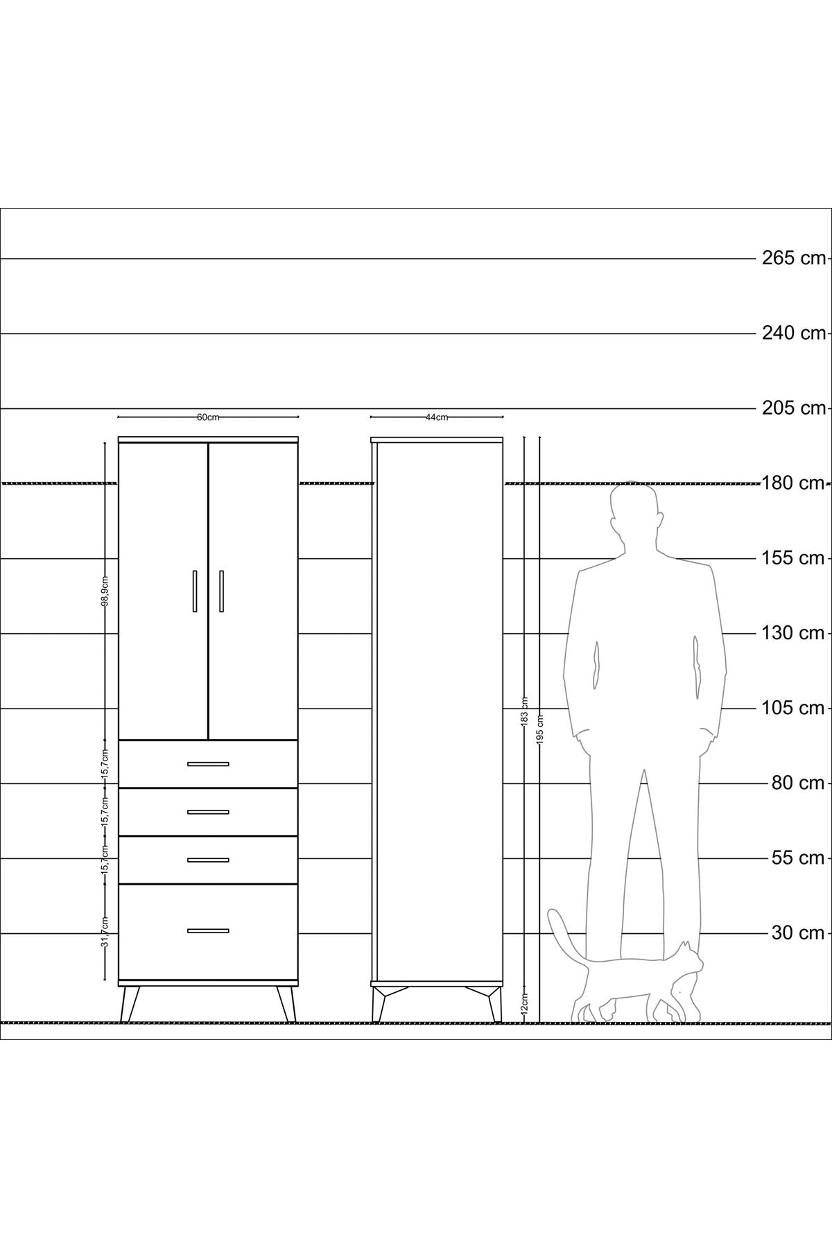 Hyperion Dolap Tek Raflı 4 Çekmeceli Tek Askılı 60x44x195 - S59M058V6B