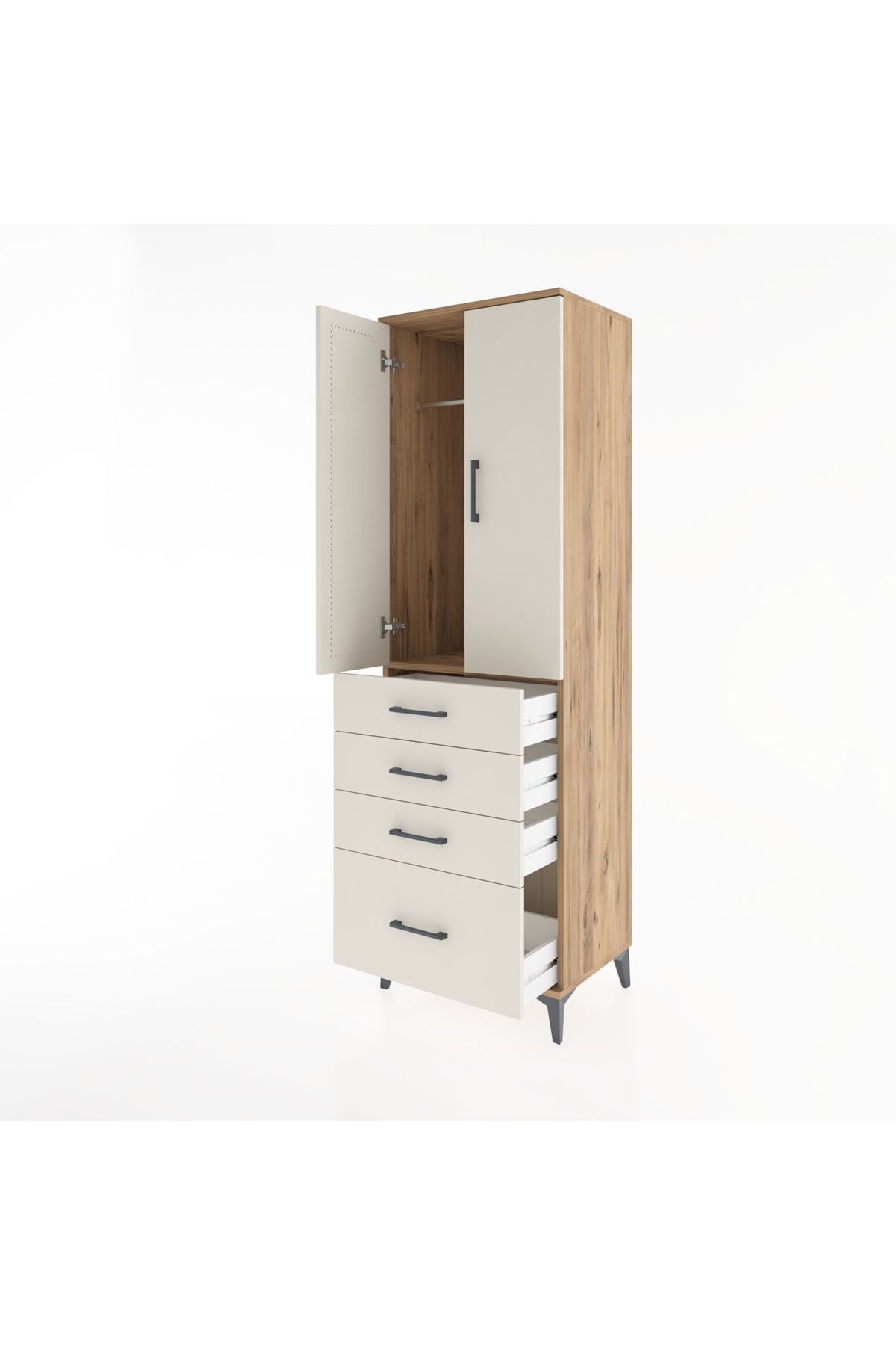 Hyperion Dolap Tek Raflı 4 Çekmeceli Tek Askılı 60x44x195 - S59M058V7B