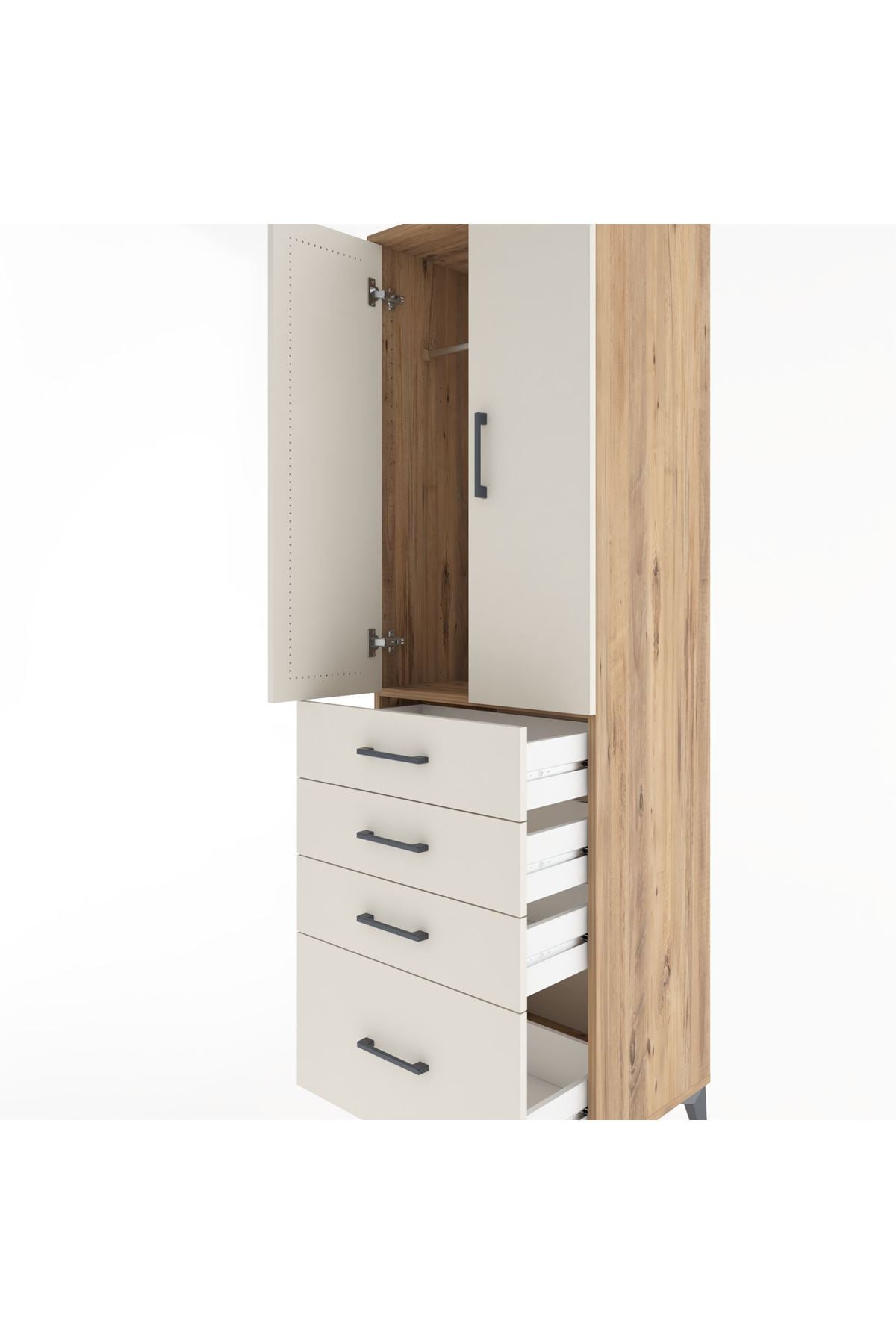 Hyperion Dolap Tek Raflı 4 Çekmeceli Tek Askılı 60x44x195 - S59M058V7B