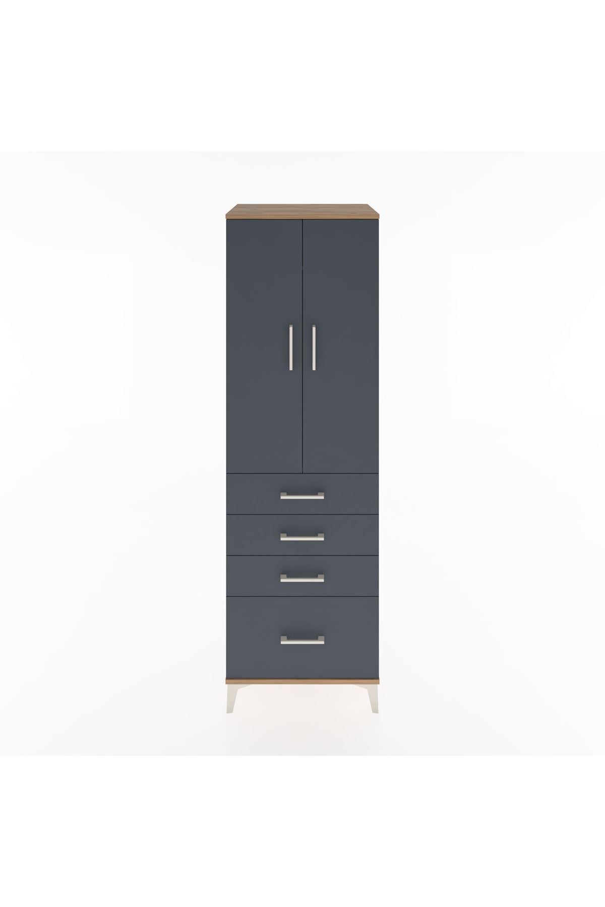 Hyperion Dolap Tek Raflı 4 Çekmeceli Tek Askılı 60x44x195 - S59M058V8B