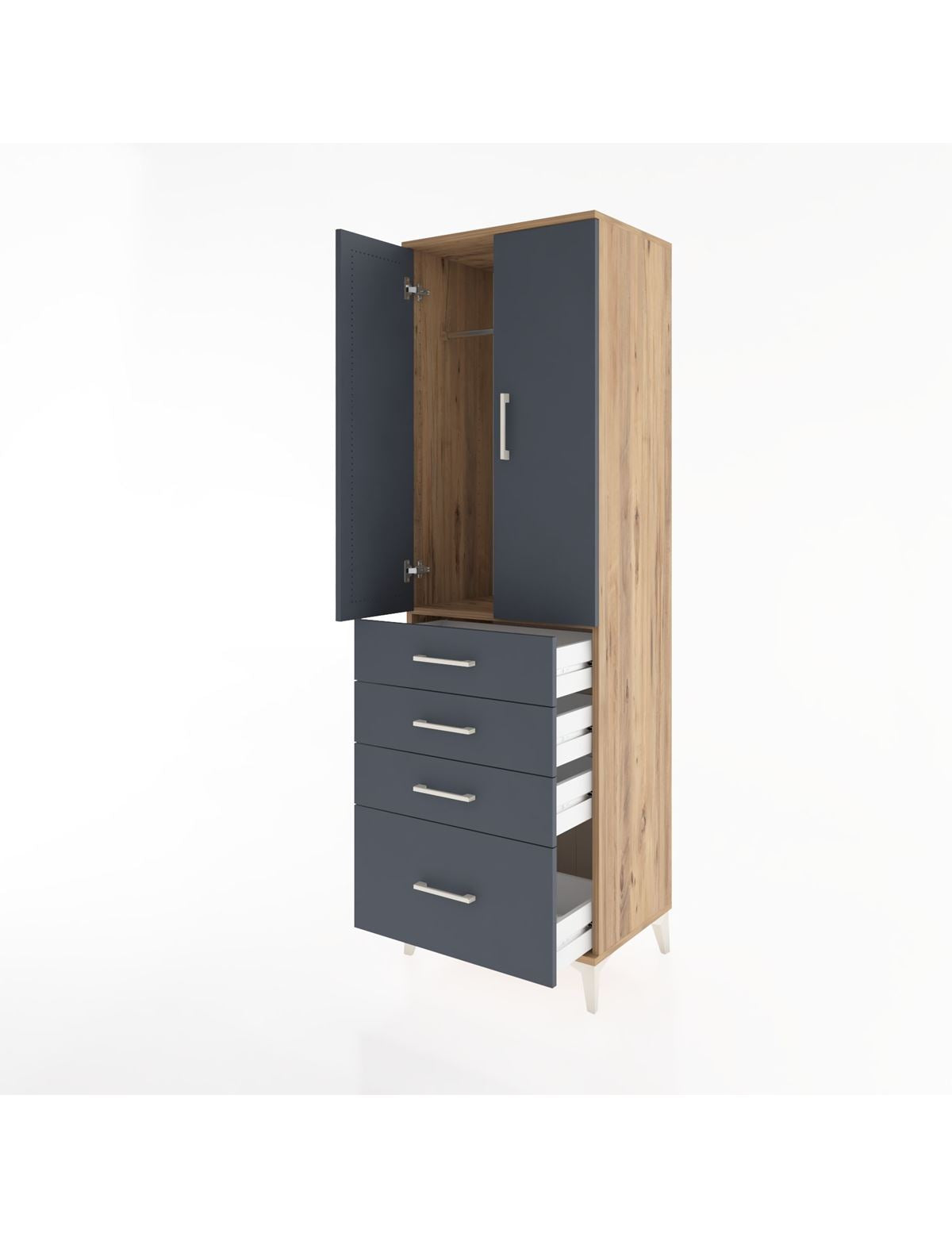 Hyperion Dolap Tek Raflı 4 Çekmeceli Tek Askılı 60x44x195 - S59M058V8B