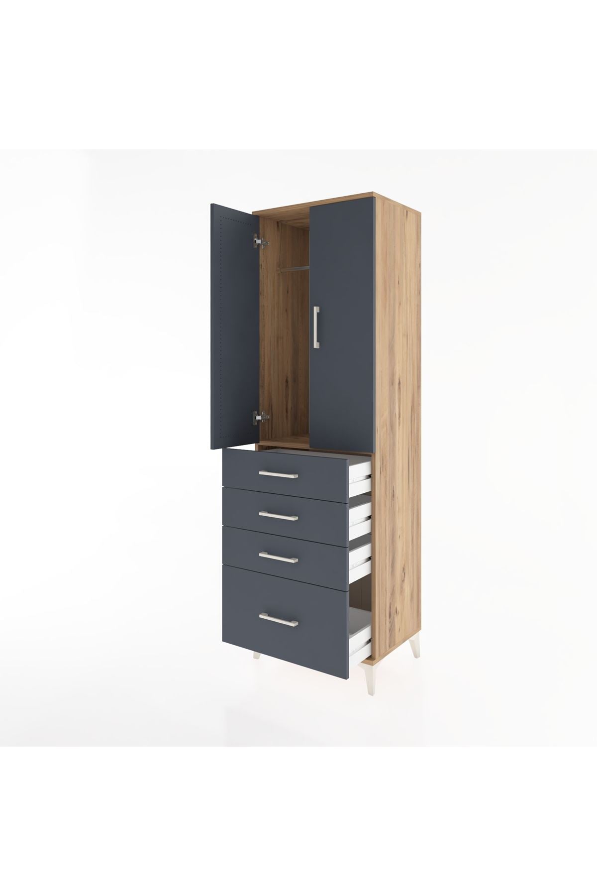Hyperion Dolap Tek Raflı 4 Çekmeceli Tek Askılı 60x44x195 - S59M058V8B