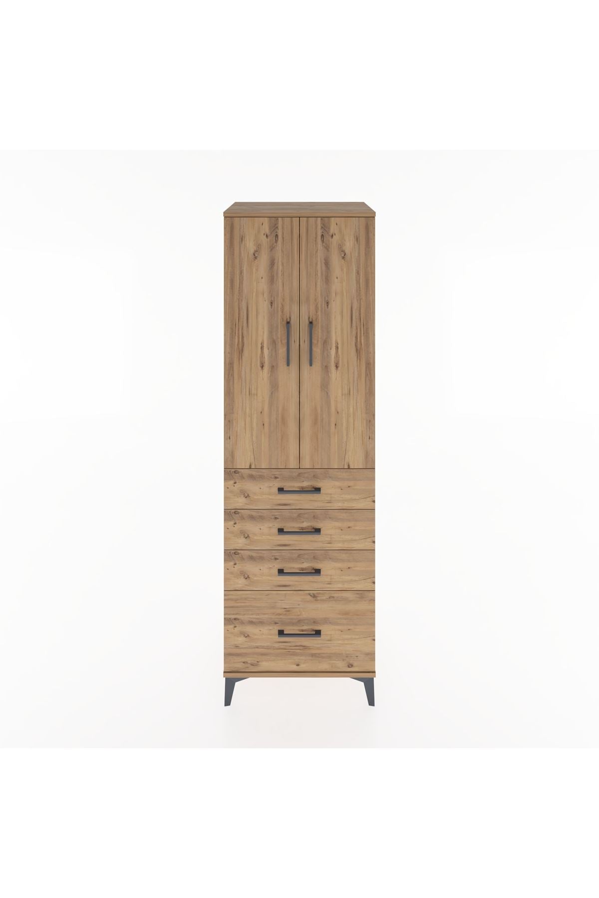 Hyperion Dolap Tek Raflı 4 Çekmeceli Tek Askılı 60x44x195 - S59M058V9B