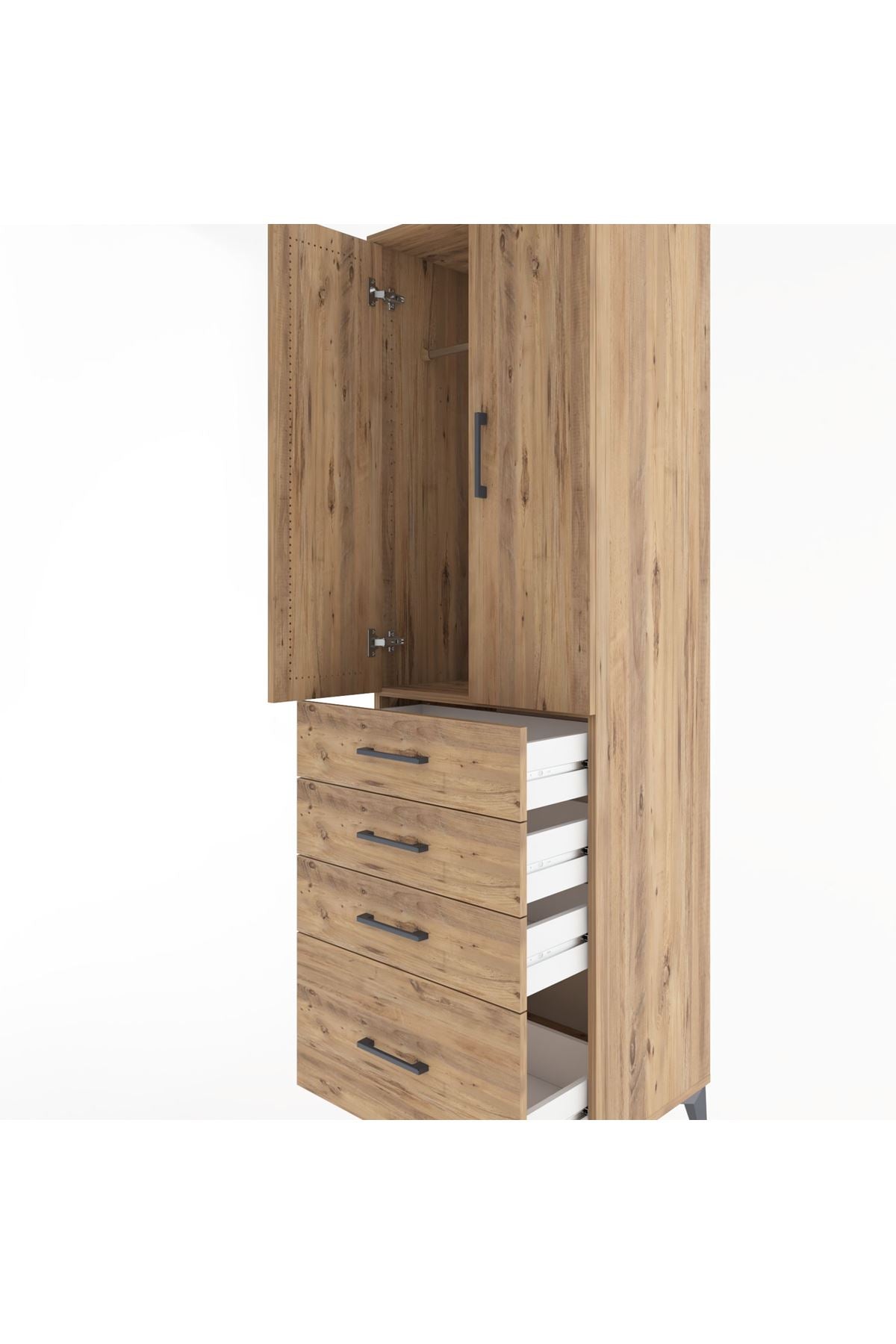 Hyperion Dolap Tek Raflı 4 Çekmeceli Tek Askılı 60x44x195 - S59M058V9B