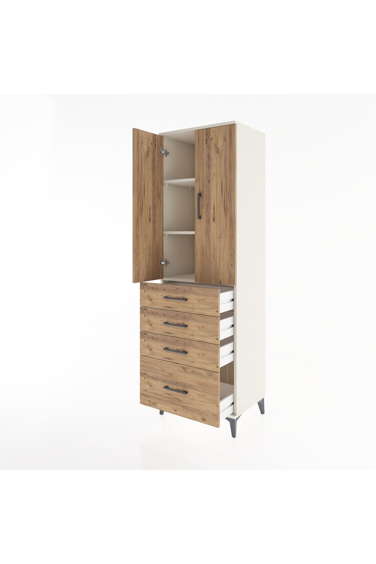 Hyperion Dolap 3 Raflı 4 Çekmeceli 2 Kapaklı 60x44x195 - S59M059V3B