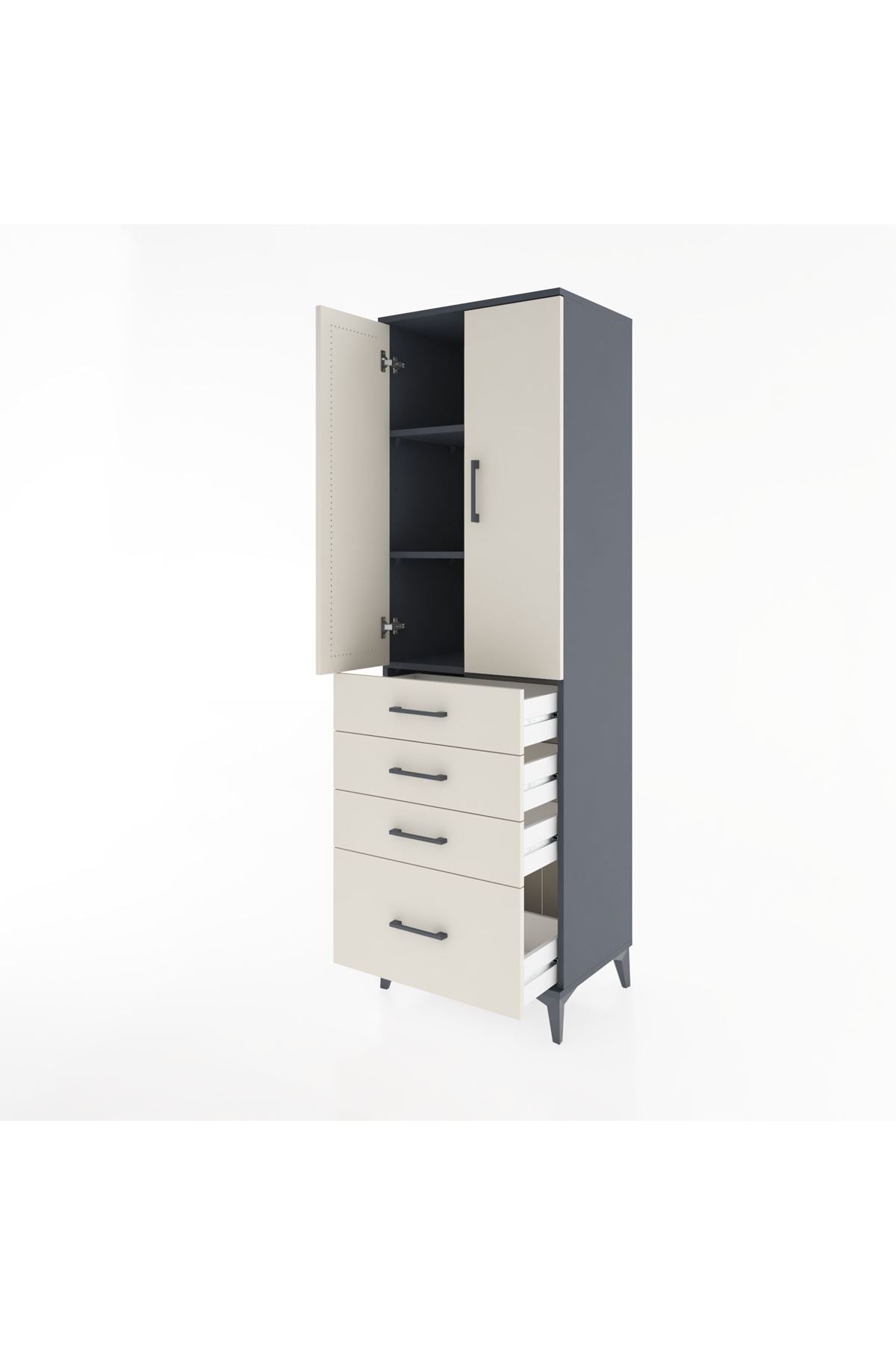 Hyperion Dolap 3 Raflı 4 Çekmeceli 2 Kapaklı 60x44x195 - S59M059V4B