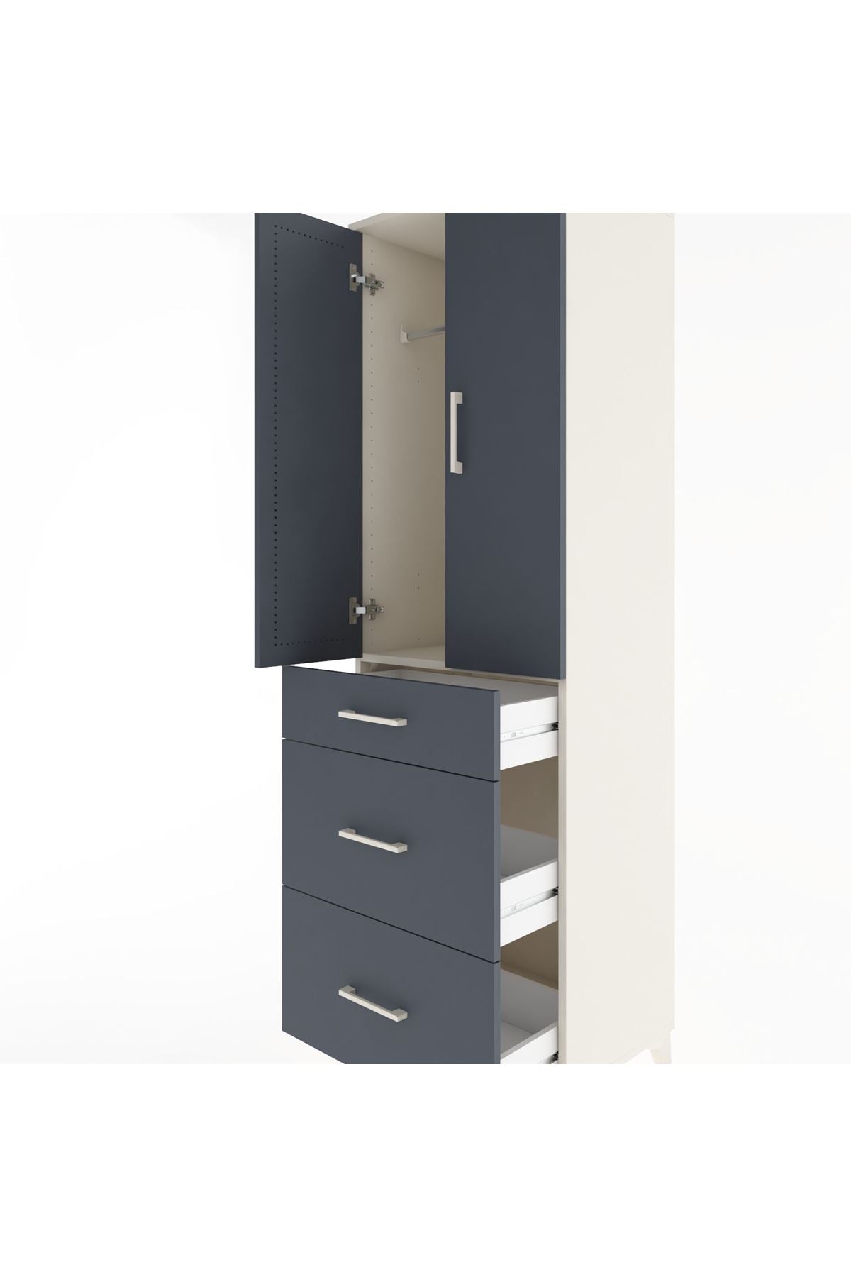 Hyperion Dolap Tek Raflı 3 Çekmeceli Tek Askılı 60x44x195 - S59M060V2B