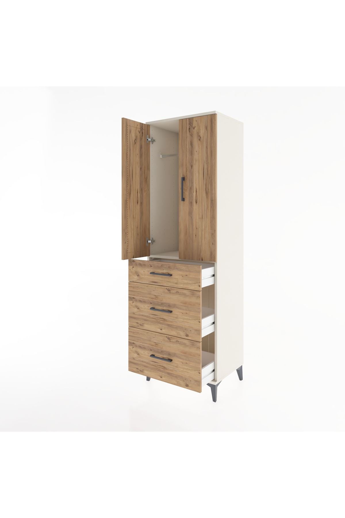 Hyperion Dolap Tek Raflı 3 Çekmeceli Tek Askılı 60x44x195 - S59M060V3B