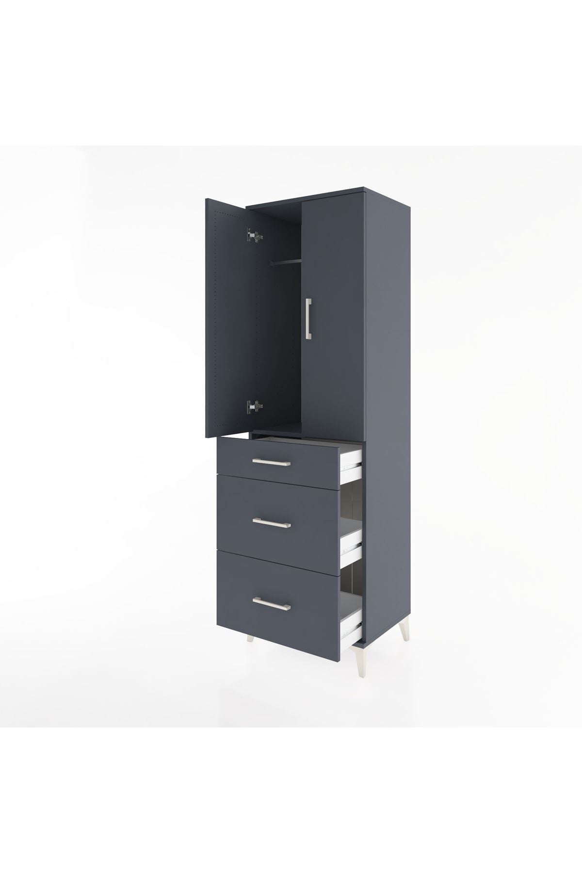Hyperion Dolap Tek Raflı 3 Çekmeceli Tek Askılı 60x44x195 - S59M060V5B