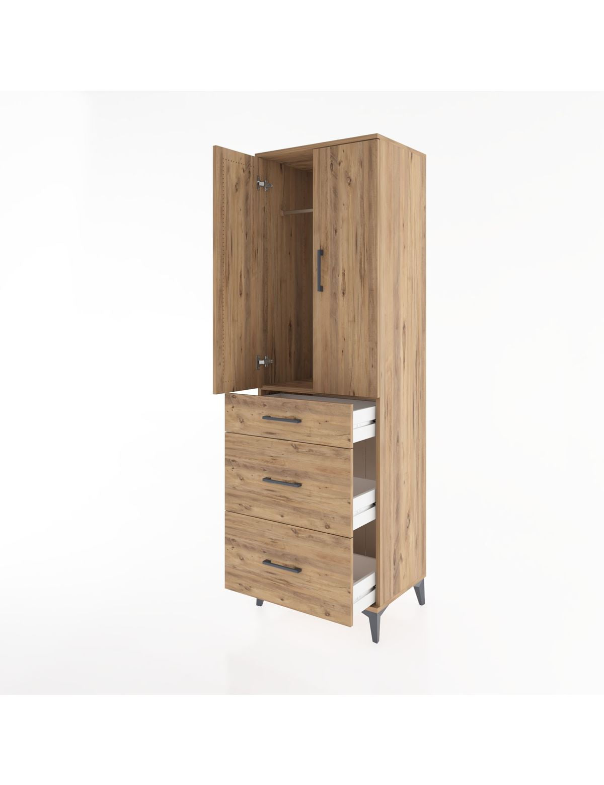 Hyperion Dolap Tek Raflı 3 Çekmeceli Tek Askılı 60x44x195 - S59M060V9B