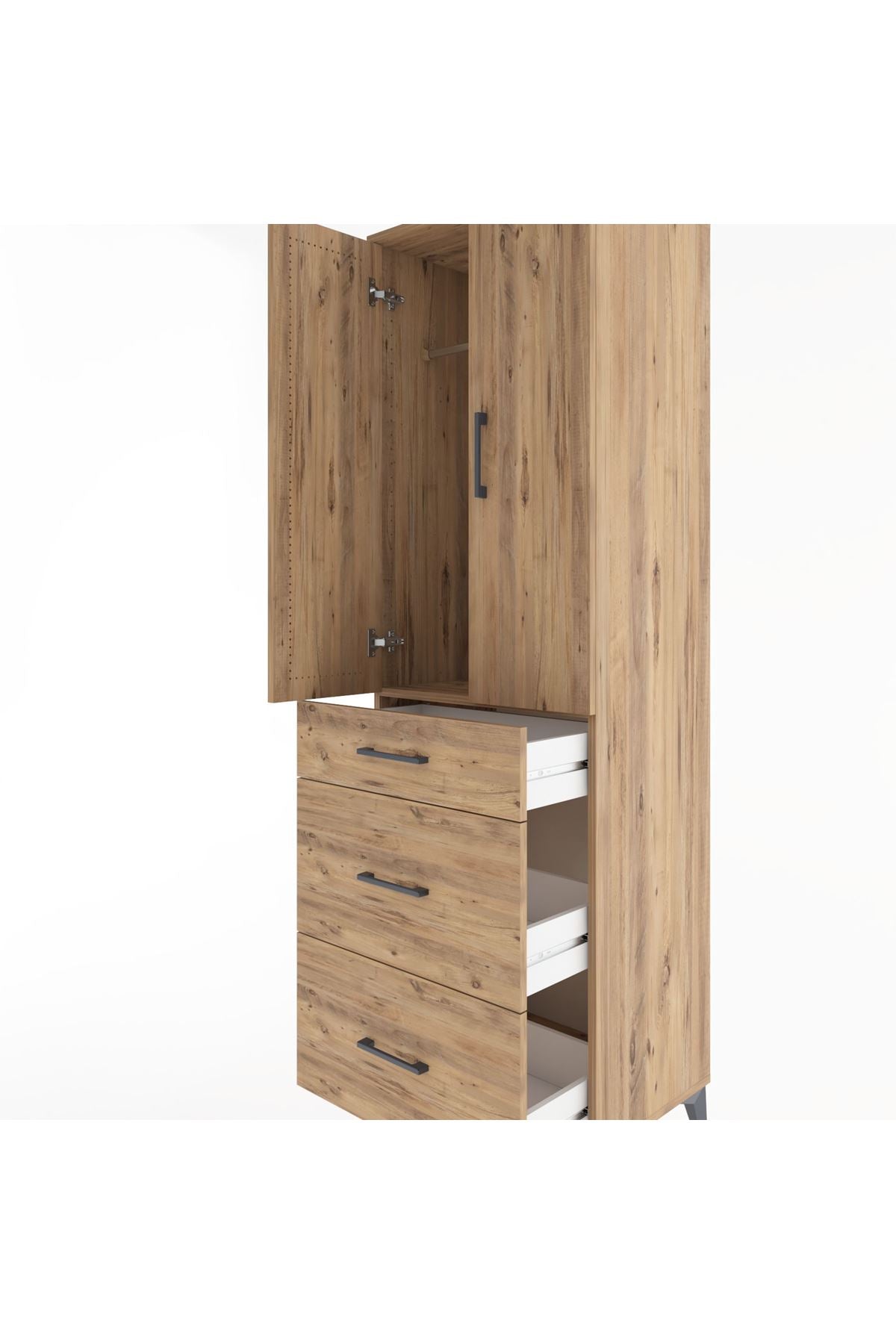 Hyperion Dolap Tek Raflı 3 Çekmeceli Tek Askılı 60x44x195 - S59M060V9B