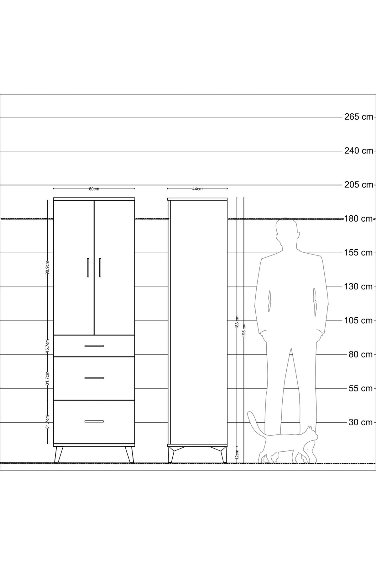 Hyperion Dolap Tek Raflı 3 Çekmeceli Tek Askılı 60x44x195 - S59M062V2B