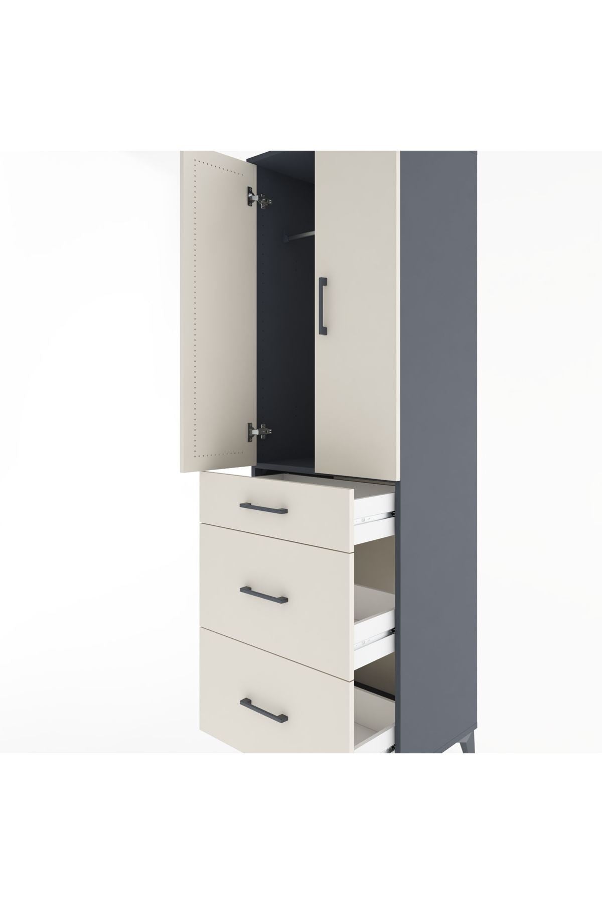 Hyperion Dolap Tek Raflı 3 Çekmeceli Tek Askılı 60x44x195 - S59M062V4B