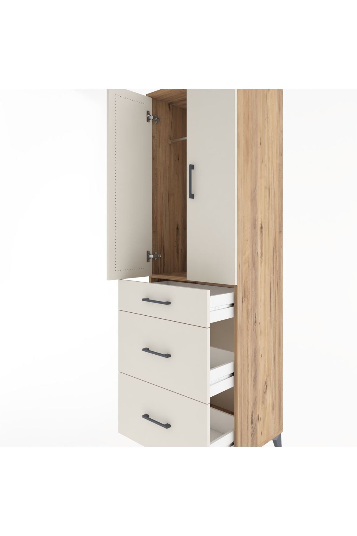 Hyperion Dolap Tek Raflı 3 Çekmeceli Tek Askılı 60x44x195 - S59M062V7B