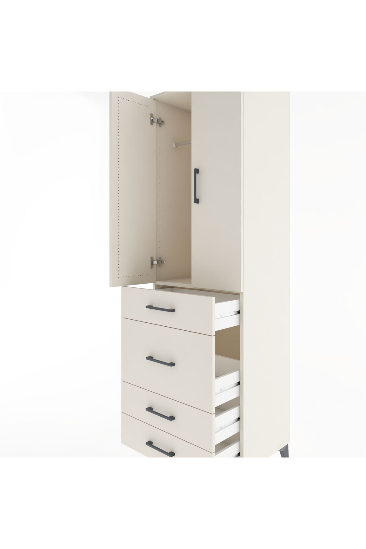 Hyperion Dolap Tek Raflı 4 Çekmeceli Tek Askılı 60x44x195 - S59M064V1B