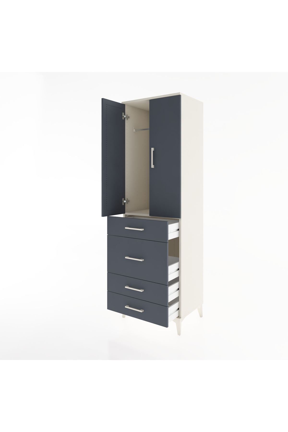 Hyperion Dolap Tek Raflı 4 Çekmeceli Tek Askılı 60x44x195 - S59M064V2B