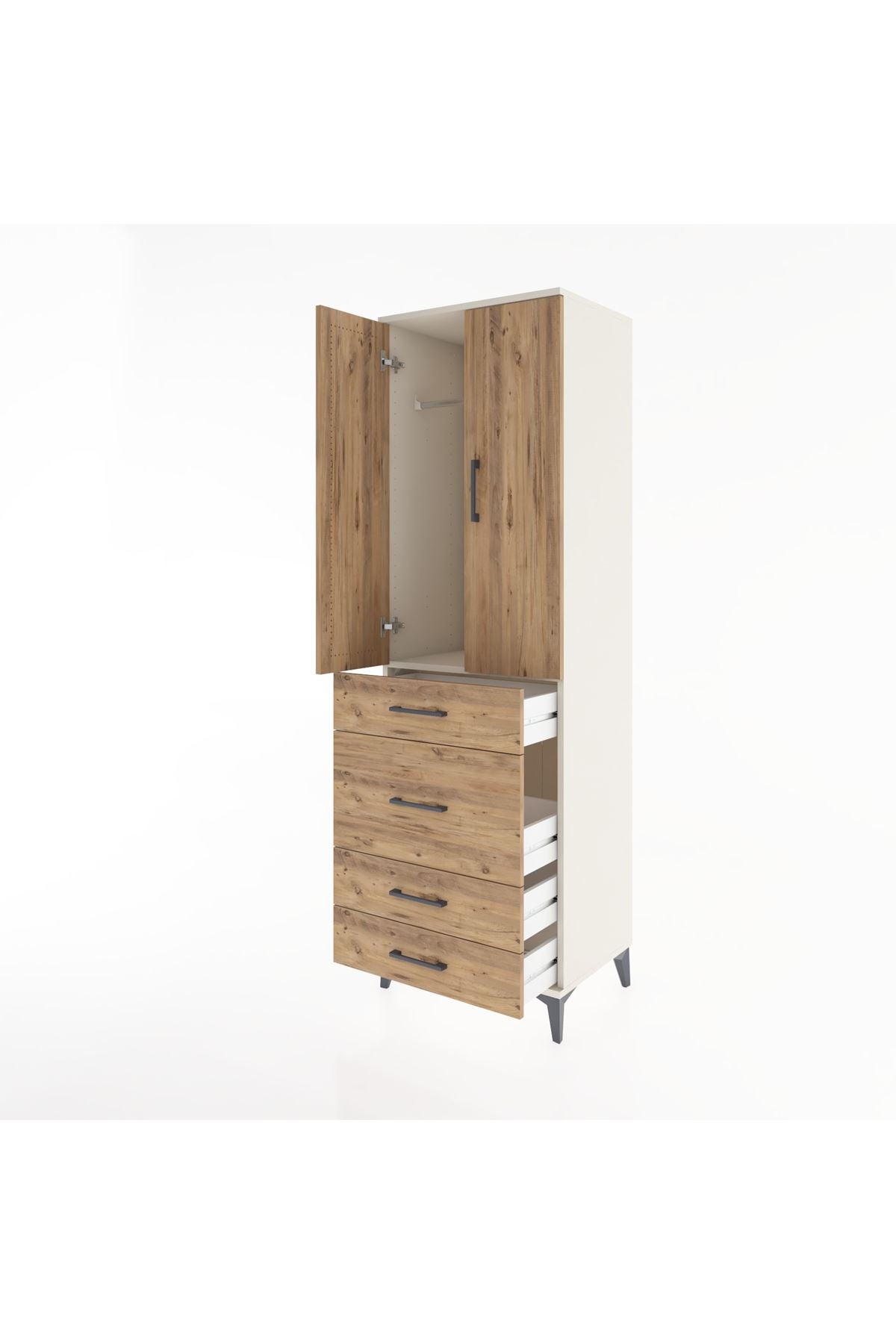 Hyperion Dolap Tek Raflı 4 Çekmeceli Tek Askılı 60x44x195 - S59M064V3B