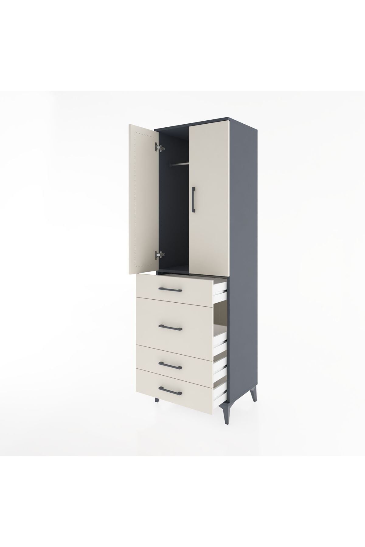 Hyperion Dolap Tek Raflı 4 Çekmeceli Tek Askılı 60x44x195 - S59M064V4B