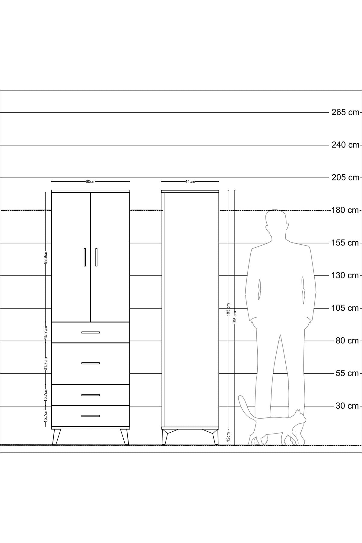 Hyperion Dolap Tek Raflı 4 Çekmeceli Tek Askılı 60x44x195 - S59M064V4B