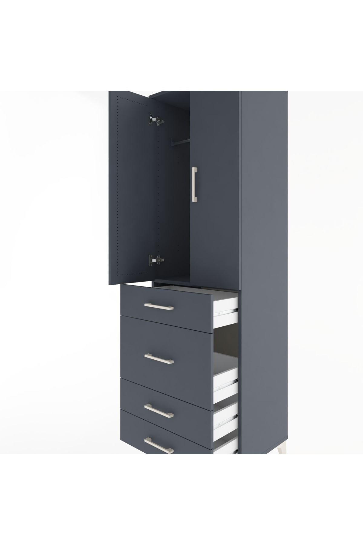 Hyperion Dolap Tek Raflı 4 Çekmeceli Tek Askılı 60x44x195 - S59M064V5B