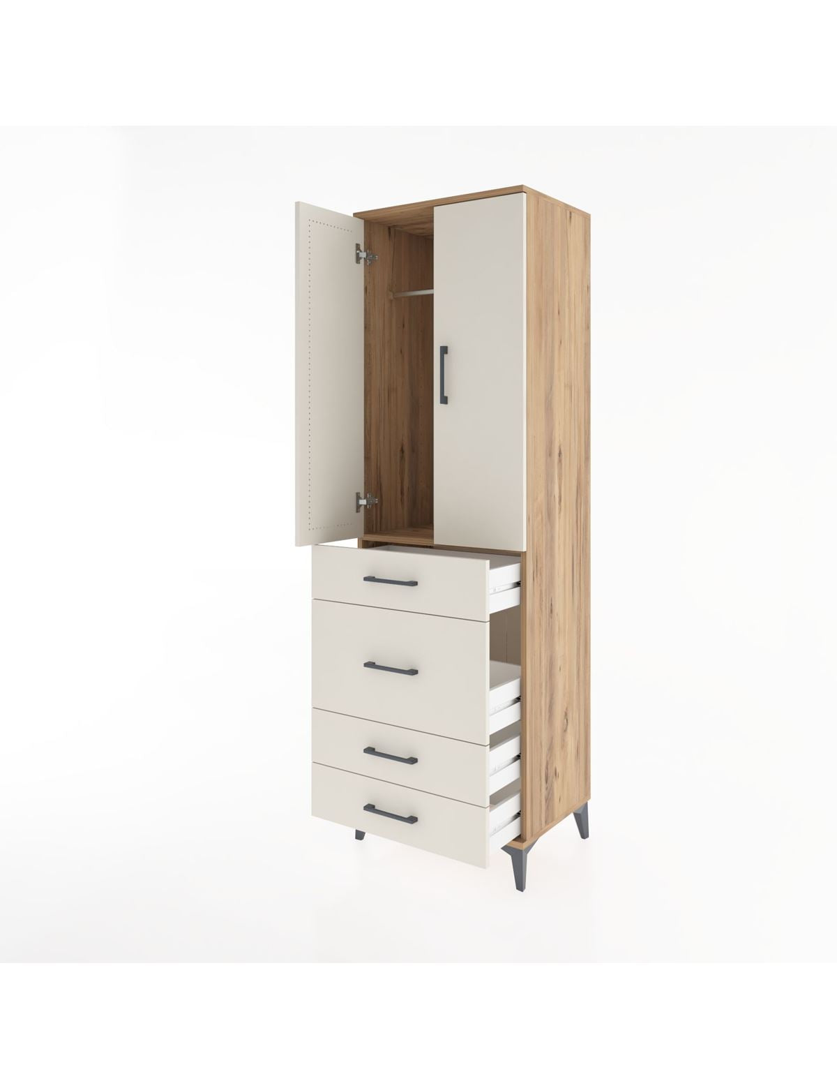 Hyperion Dolap Tek Raflı 4 Çekmeceli Tek Askılı 60x44x195 - S59M064V7B