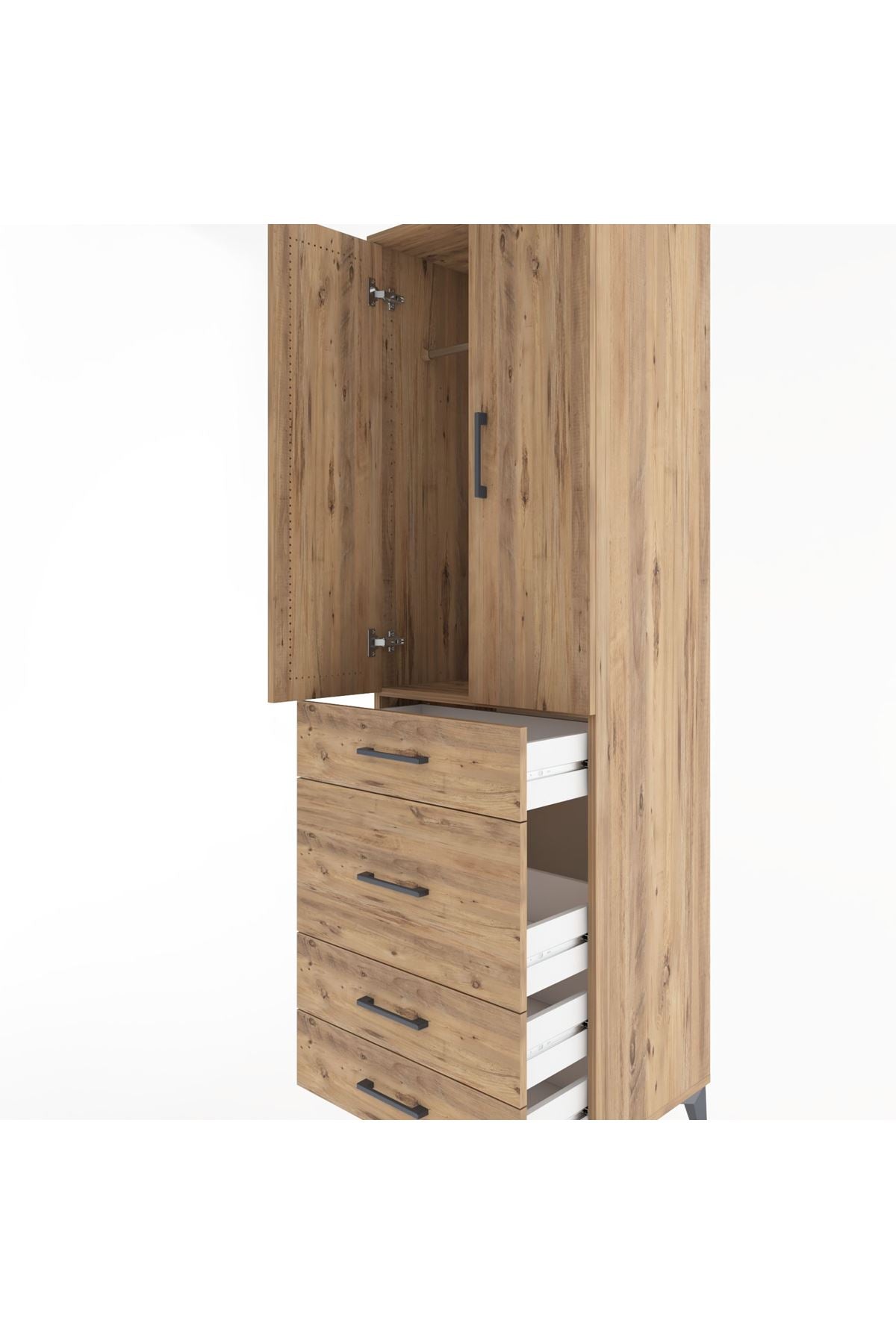Hyperion Dolap Tek Raflı 4 Çekmeceli Tek Askılı 60x44x195 - S59M064V9B
