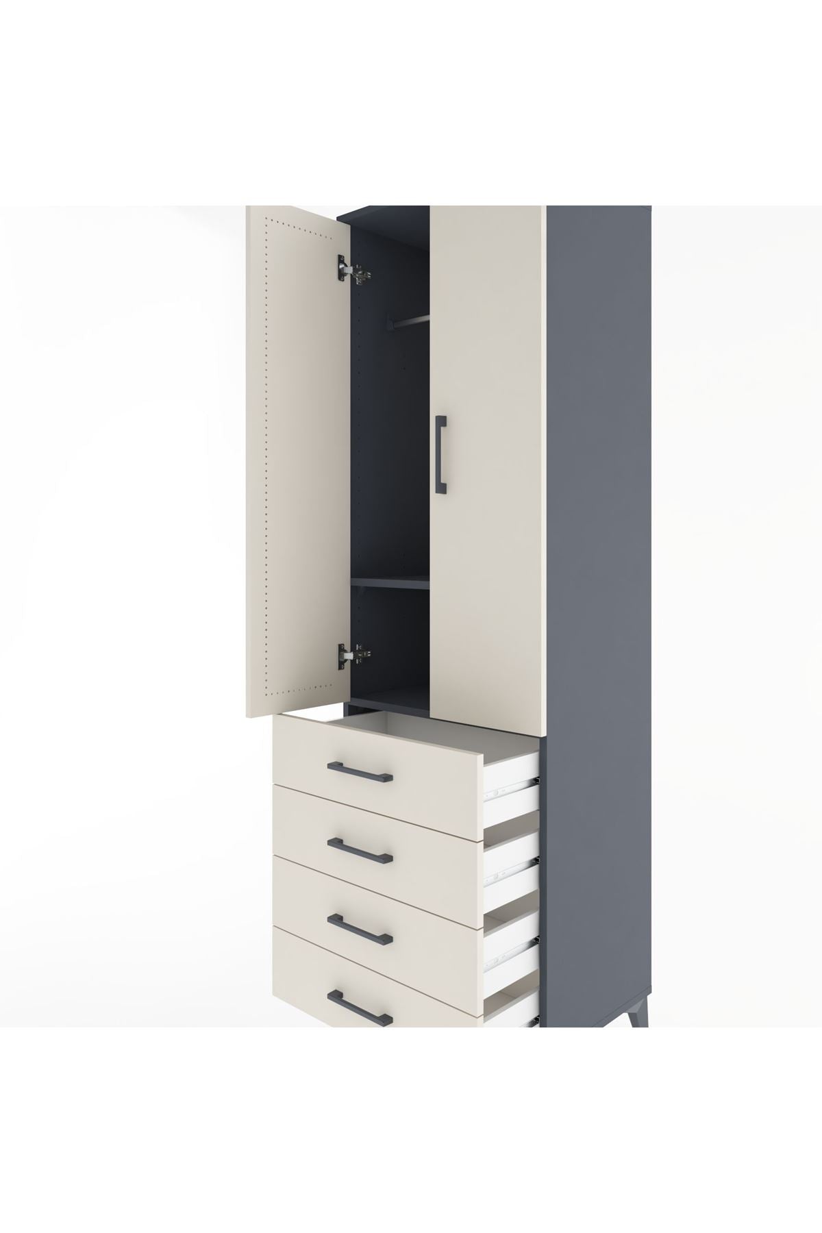 Hyperion Dolap 2 Raflı 4 Çekmeceli Tek Askılı 60x44x195 - S59M066V4B