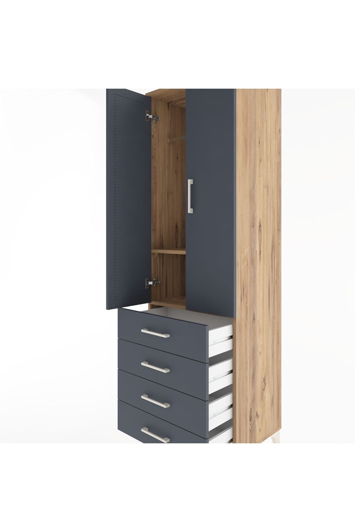 Hyperion Dolap 2 Raflı 4 Çekmeceli Tek Askılı 60x44x195 - S59M066V8B