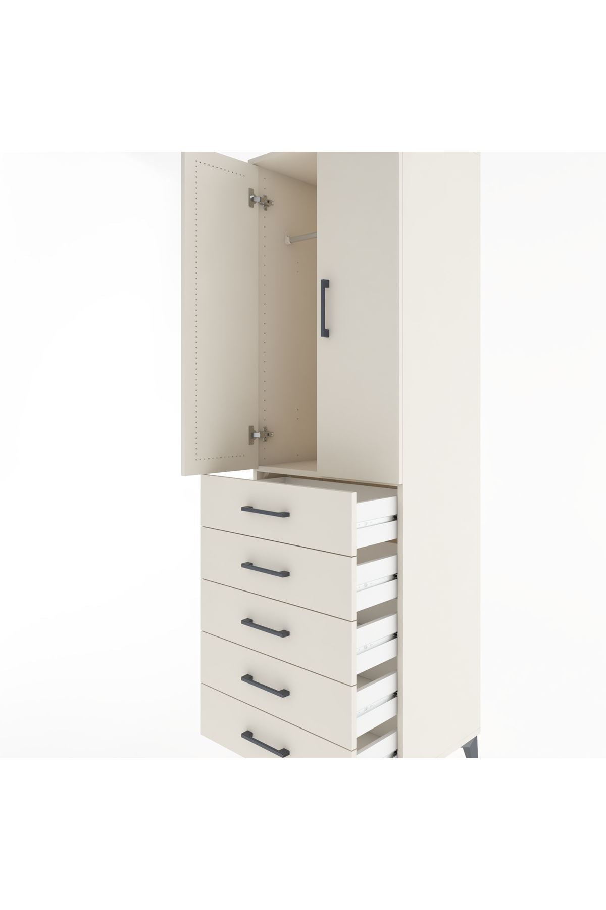 Hyperion Dolap Tek Raflı 5 Çekmeceli Tek Askılı 60x44x195 - S59M068V1B