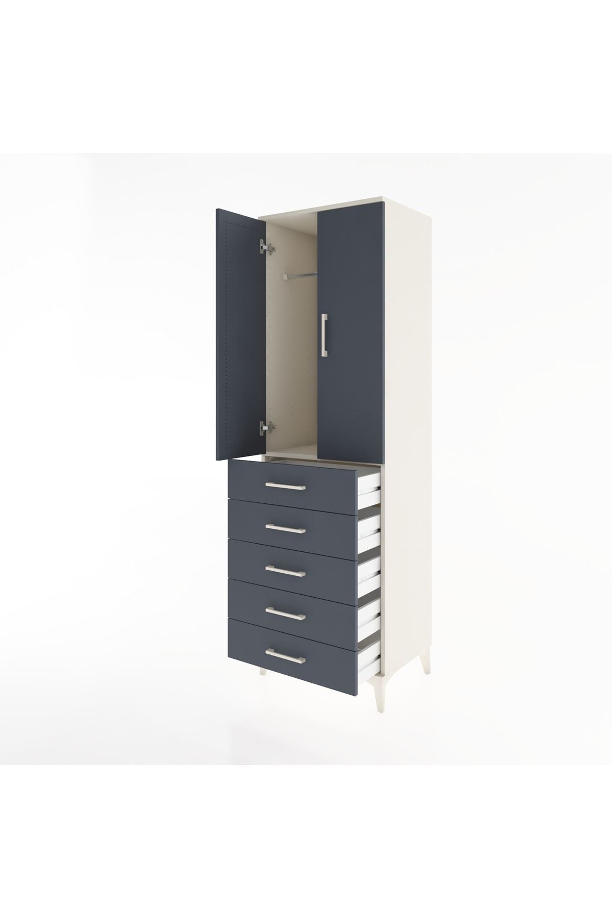 Hyperion Dolap Tek Raflı 5 Çekmeceli Tek Askılı 60x44x195 - S59M068V2B