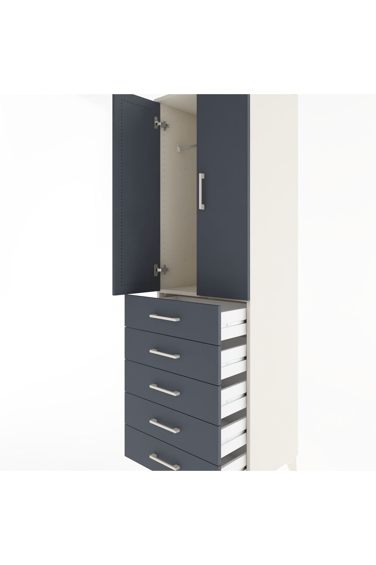 Hyperion Dolap Tek Raflı 5 Çekmeceli Tek Askılı 60x44x195 - S59M068V2B