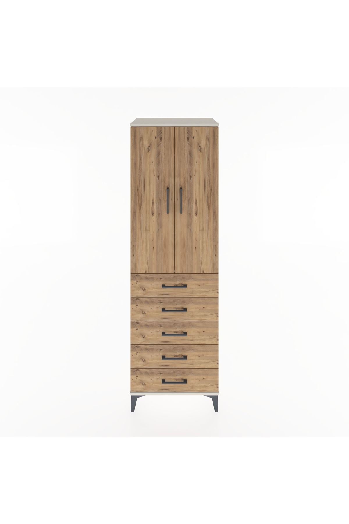 Hyperion Dolap Tek Raflı 5 Çekmeceli Tek Askılı 60x44x195 - S59M068V3B