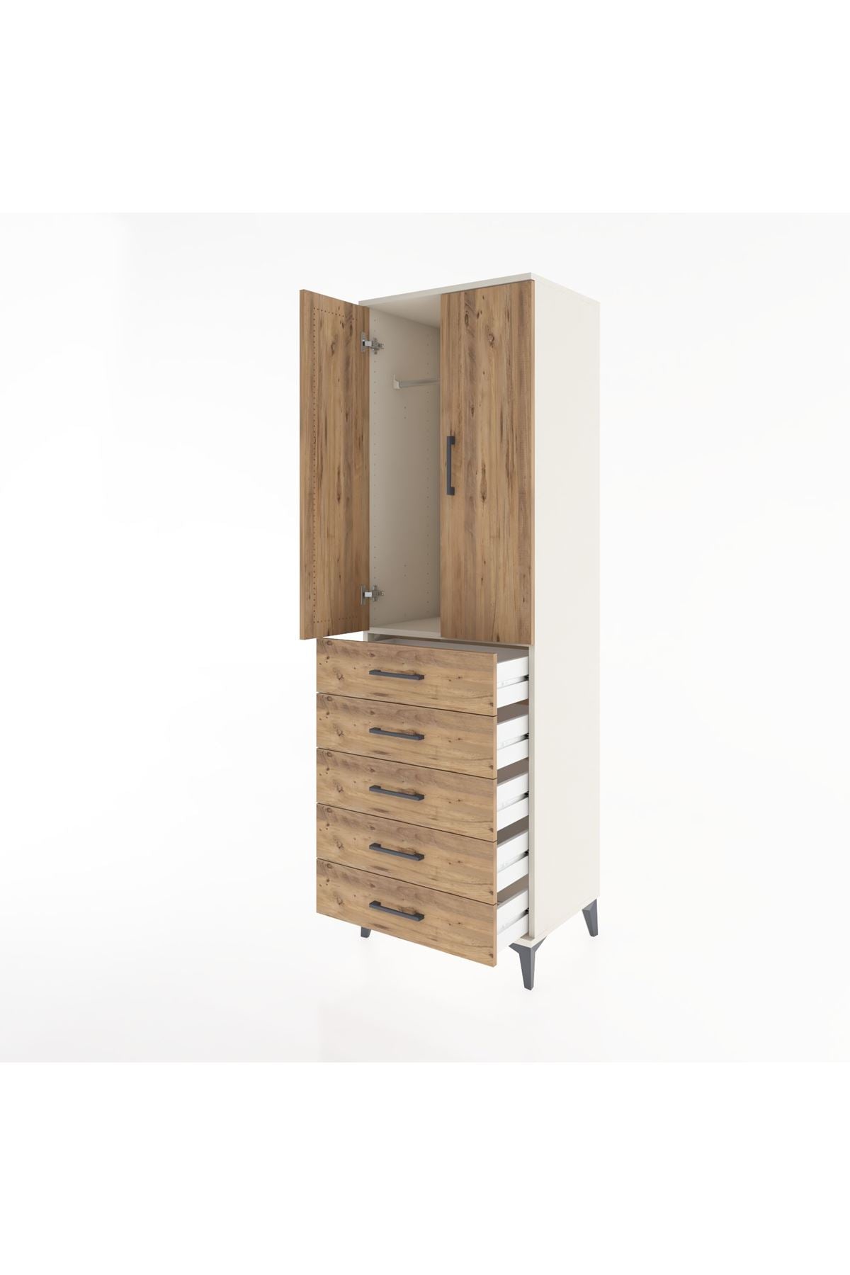 Hyperion Dolap Tek Raflı 5 Çekmeceli Tek Askılı 60x44x195 - S59M068V3B