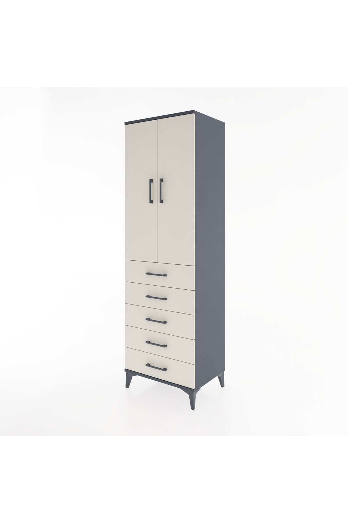 Hyperion Dolap Tek Raflı 5 Çekmeceli Tek Askılı 60x44x195 - S59M068V4B