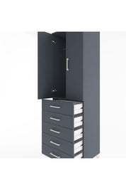 Hyperion Dolap Tek Raflı 5 Çekmeceli Tek Askılı 60x44x195 - S59M068V5B