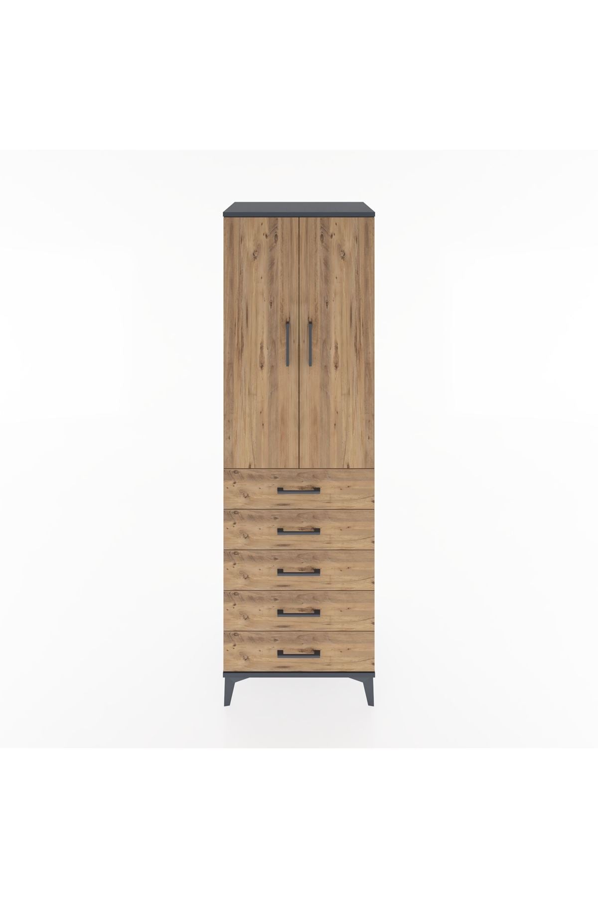 Hyperion Dolap Tek Raflı 5 Çekmeceli Tek Askılı 60x44x195 - S59M068V6B