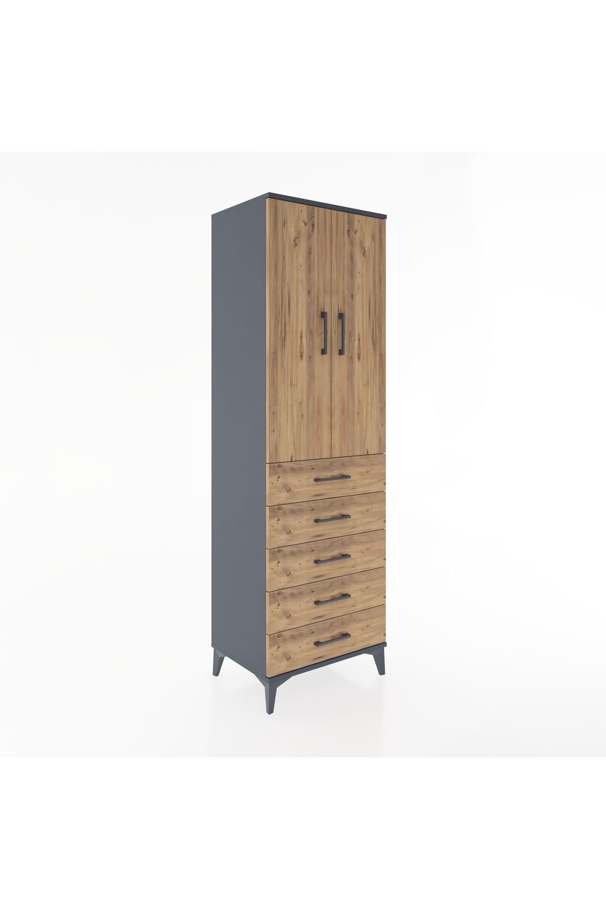 Hyperion Dolap Tek Raflı 5 Çekmeceli Tek Askılı 60x44x195 - S59M068V6B