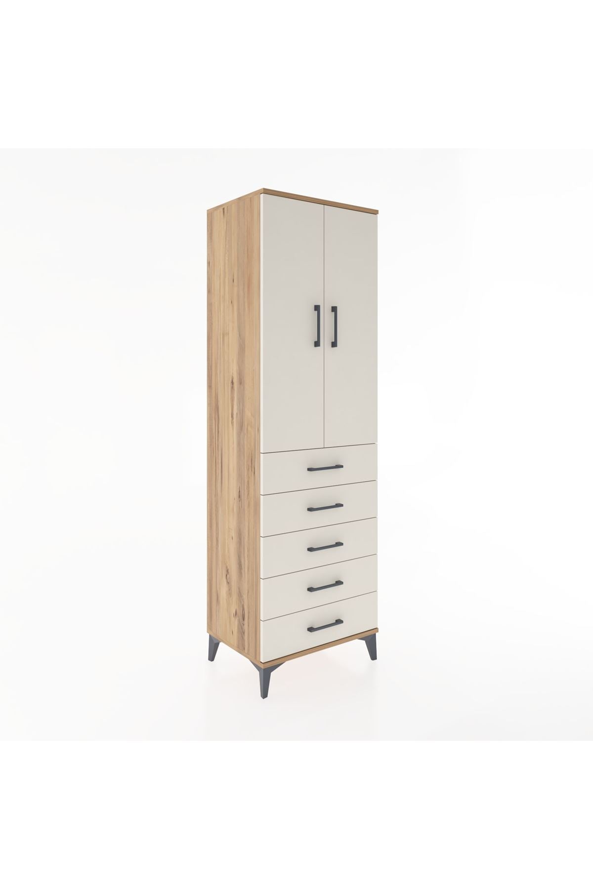 Hyperion Dolap Tek Raflı 5 Çekmeceli Tek Askılı 60x44x195 - S59M068V7B
