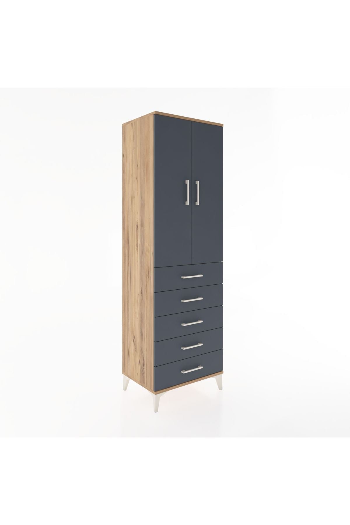 Hyperion Dolap Tek Raflı 5 Çekmeceli Tek Askılı 60x44x195 - S59M068V8B