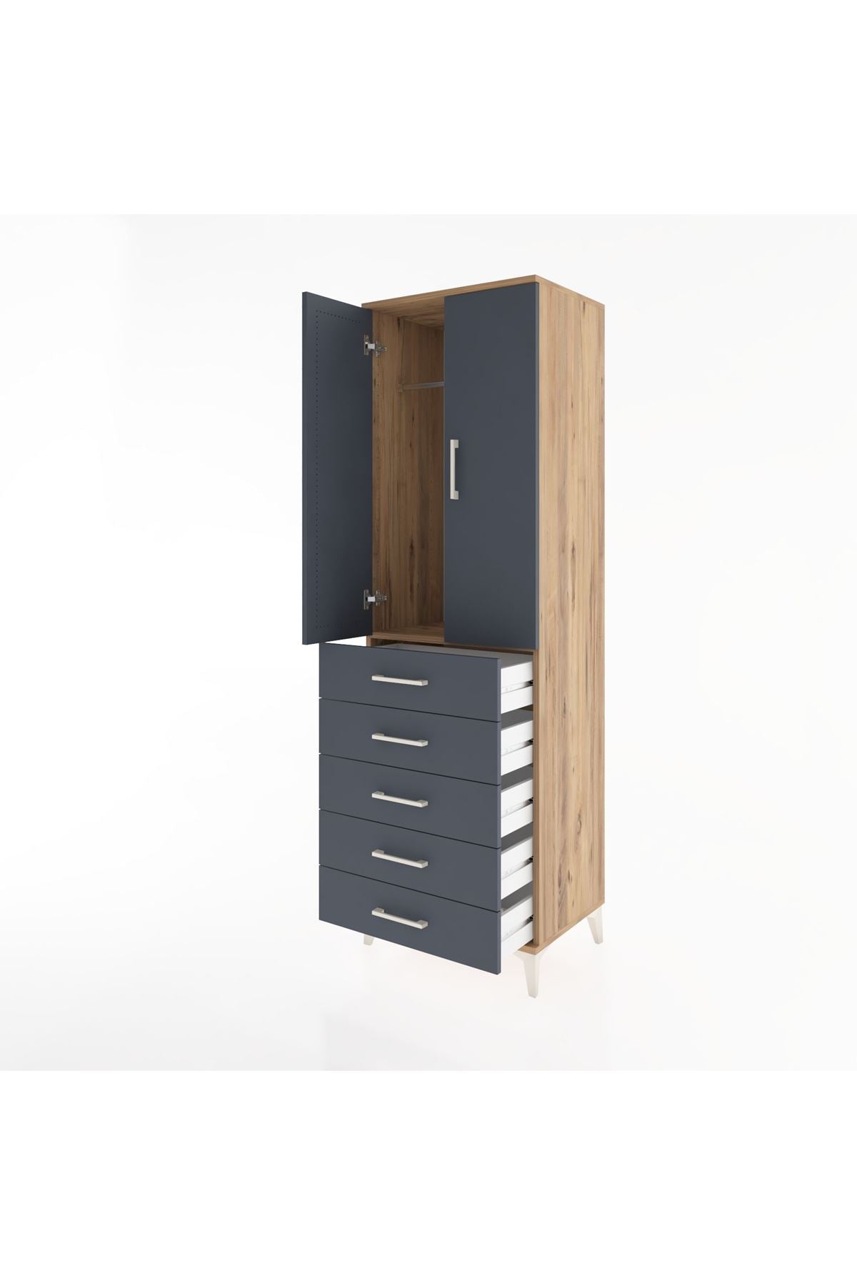 Hyperion Dolap Tek Raflı 5 Çekmeceli Tek Askılı 60x44x195 - S59M068V8B