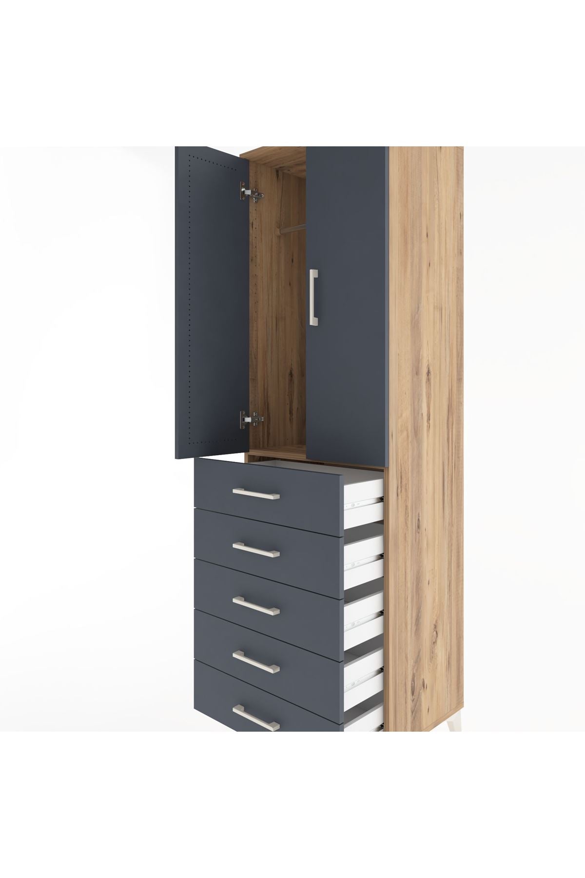Hyperion Dolap Tek Raflı 5 Çekmeceli Tek Askılı 60x44x195 - S59M068V8B