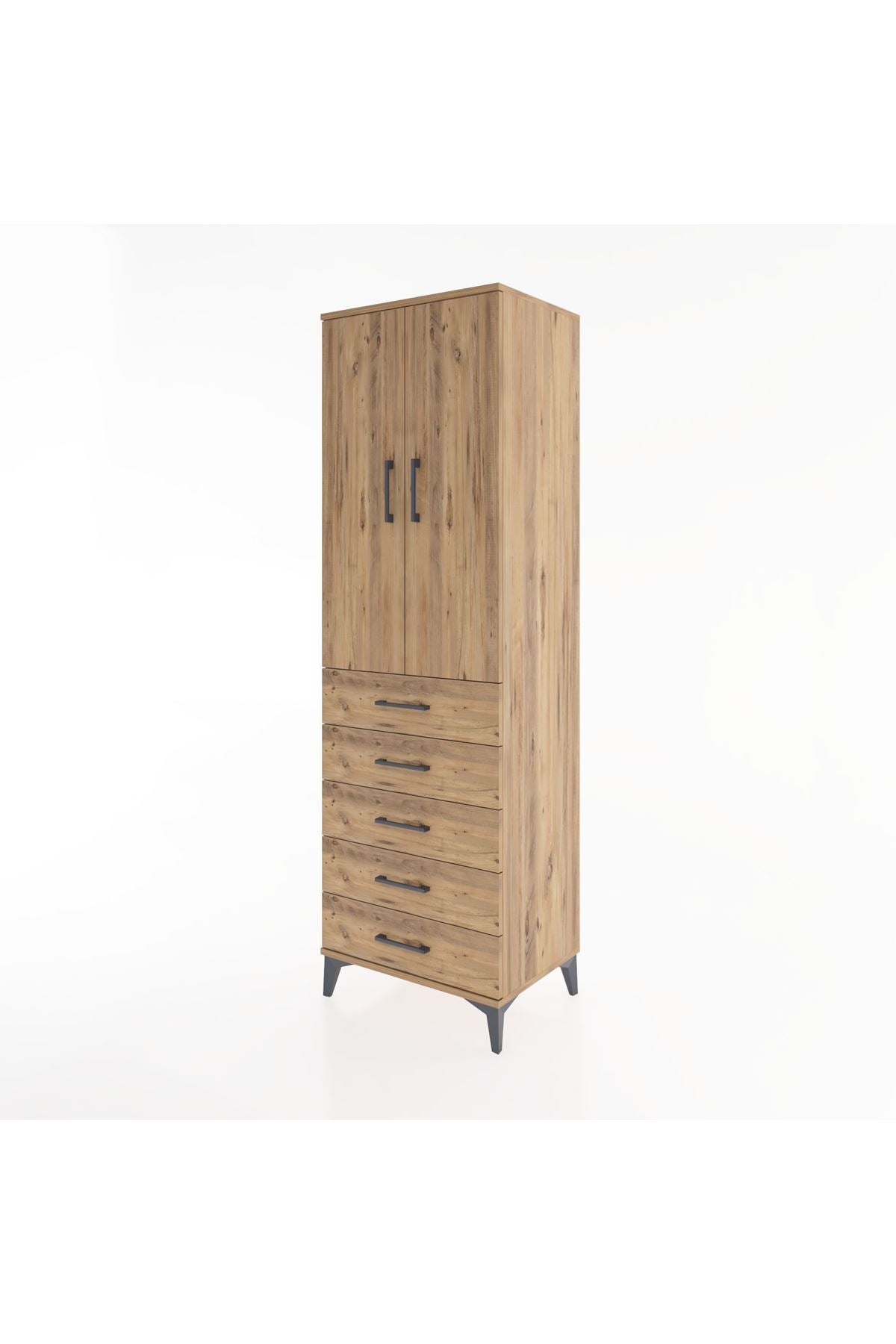 Hyperion Dolap Tek Raflı 5 Çekmeceli Tek Askılı 60x44x195 - S59M068V9B