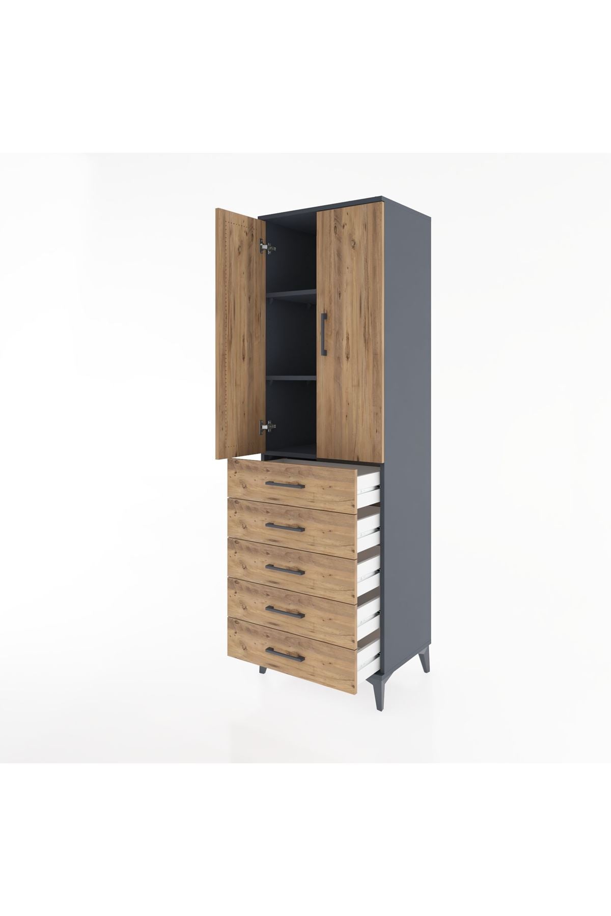 Hyperion Dolap 3 Raflı 5 Çekmeceli 2 Kapaklı 60x44x195 - S59M069V6B