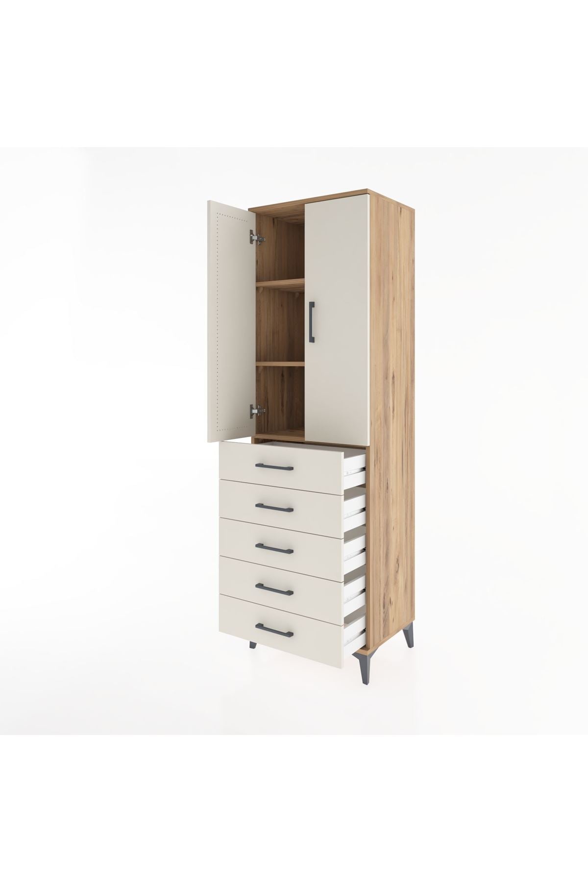 Hyperion Dolap 3 Raflı 5 Çekmeceli 2 Kapaklı 60x44x195 - S59M069V7B